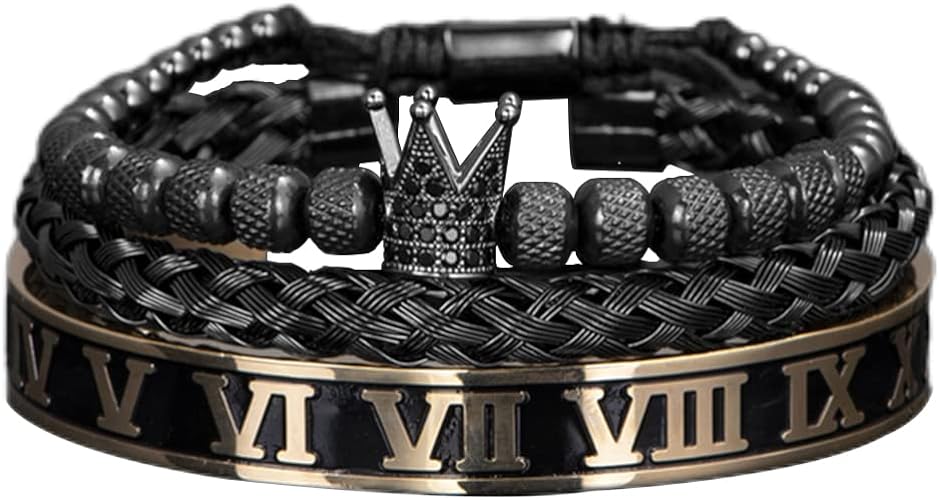 Black Roman Royal Crown Charm Men's bracelet