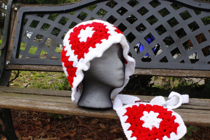 Red and white - crochet bucket hat set