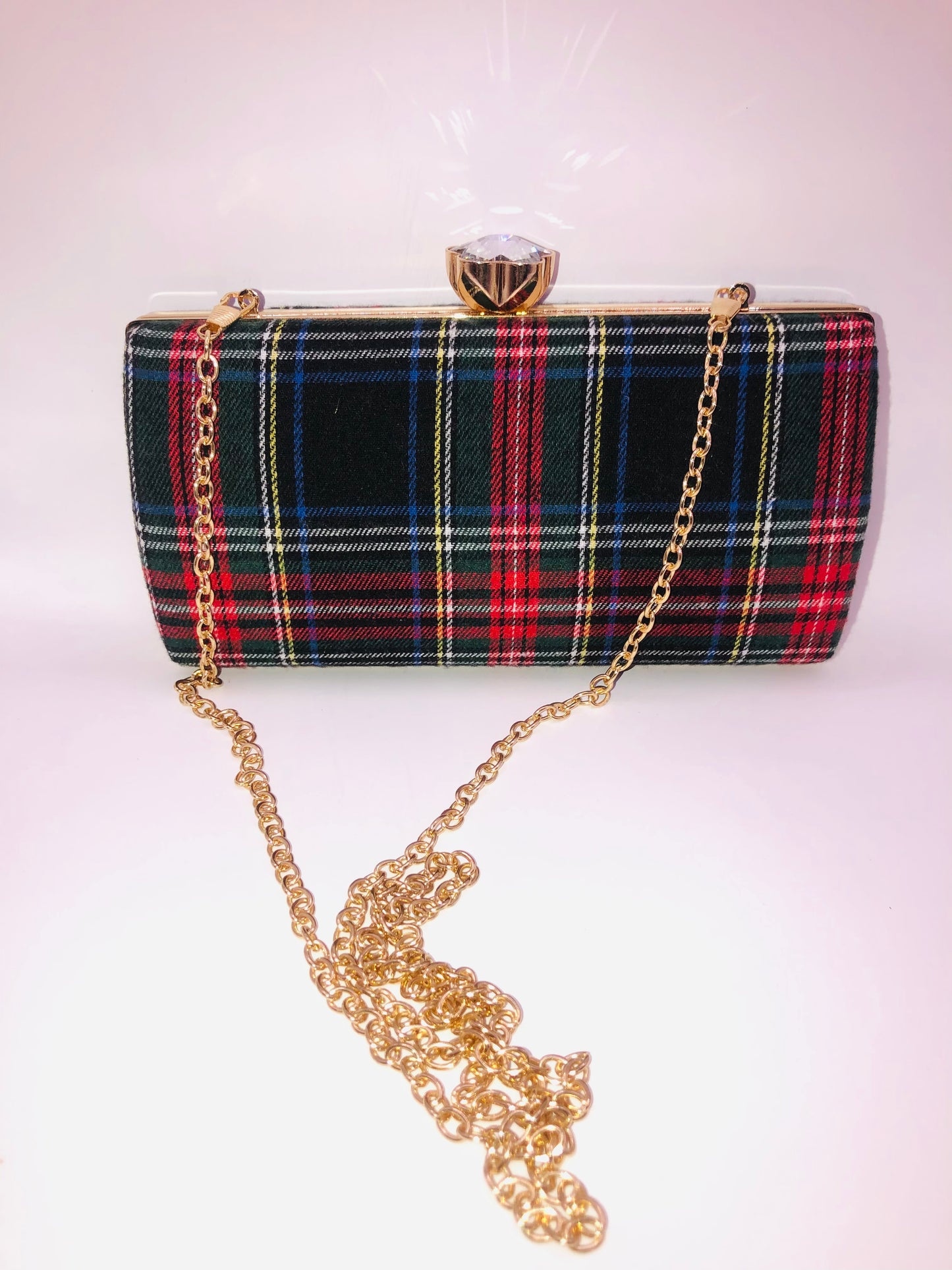 Red plaid mini clutch